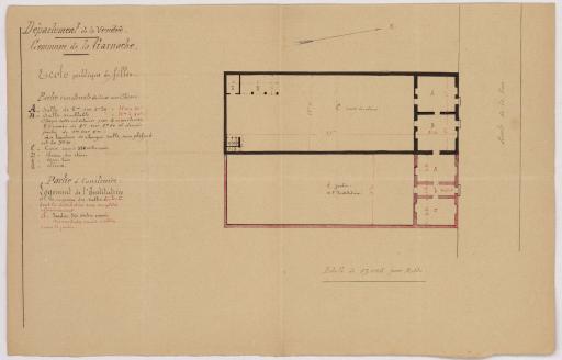 Plan de la partie construite destinée aux classes et plan de la partie à construire pour le logement de l'institutrice.